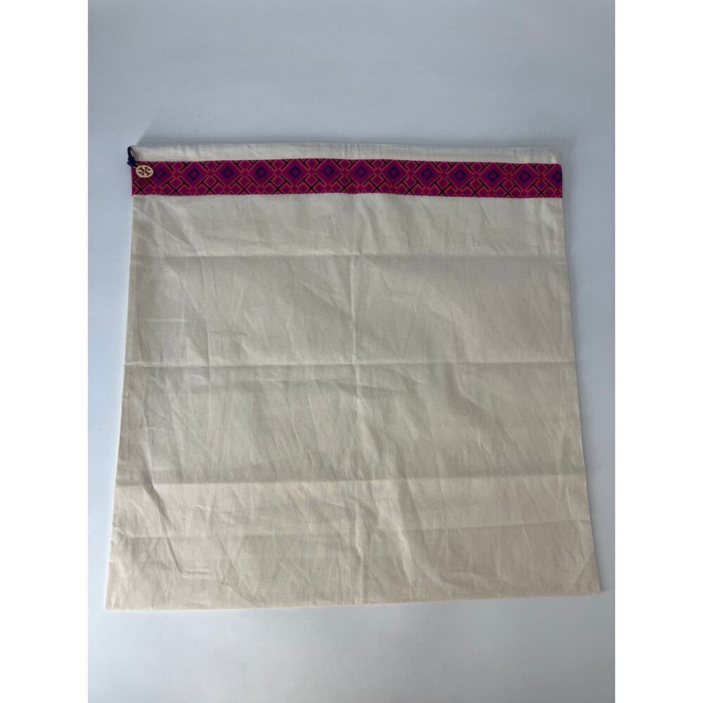TORY BURCH CREAM DRAW STRING DUST BAG WITH PINK TRIM